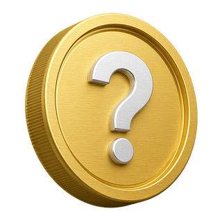 Elemento decorativo en la sección de preguntas frecuentes: moneda dorada en 3D con un signo de interrogación